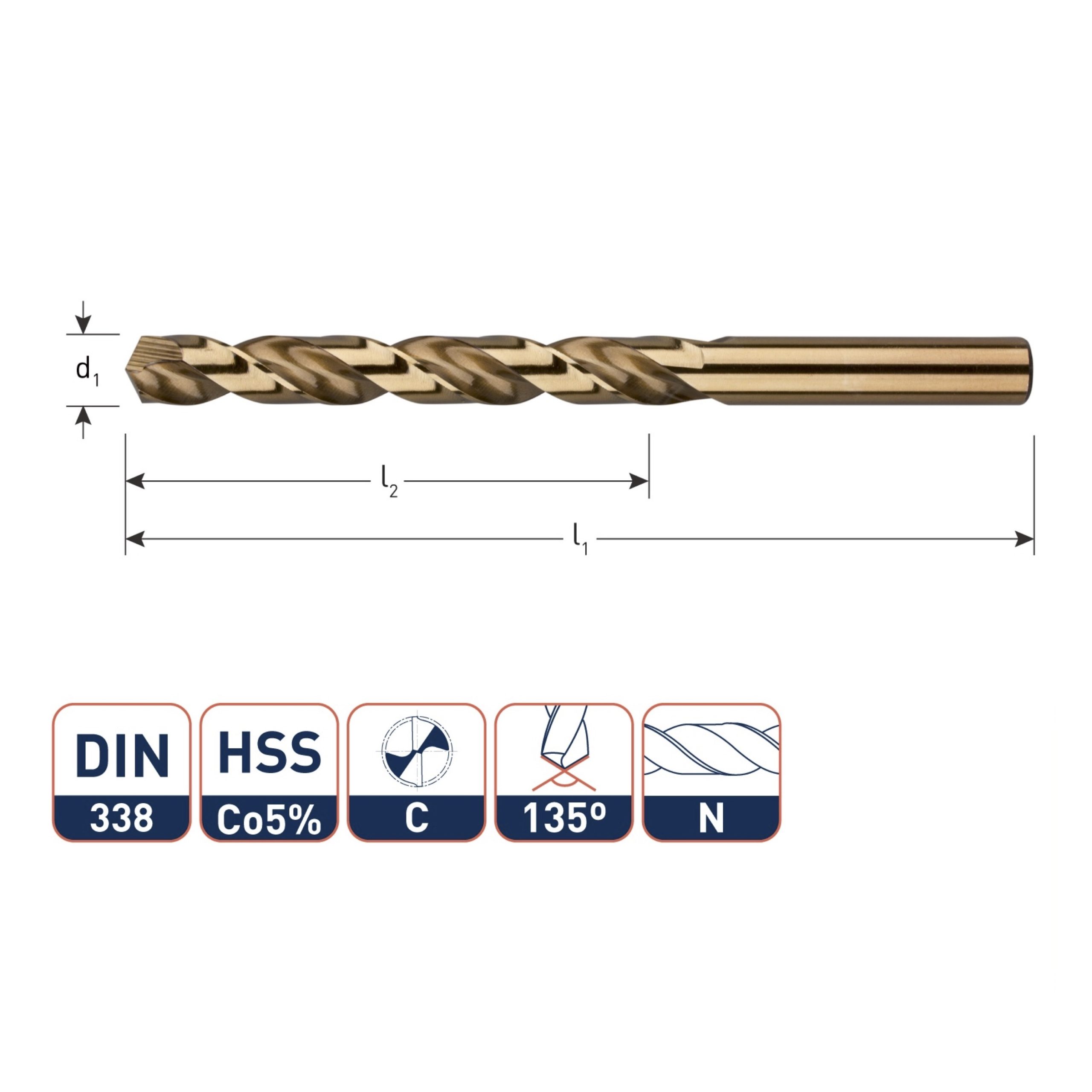 Cobaltboor Ivana HSS-Co5 DIN 338 splitpoint 2,1 mm