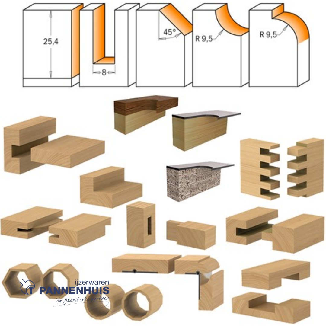 CMT 5-delige frezenset in pvc kistje HW S=8mm 5 profielfrezen - Afbeelding 3