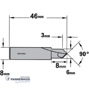 CMT V-groef frees 90° HWM D=6 x 8mm 90° L=38,1 S=8 Z2