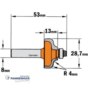 CMT Profielfrees met kogellager, HW D=28,7 x 13mm R=4 L=53 S=8 Z2