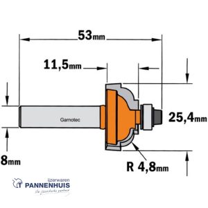CMT Bolle radiusfrees met kogellager HW D=25,4 x 11,5mm R=4,8 L=53 S=8 Z2