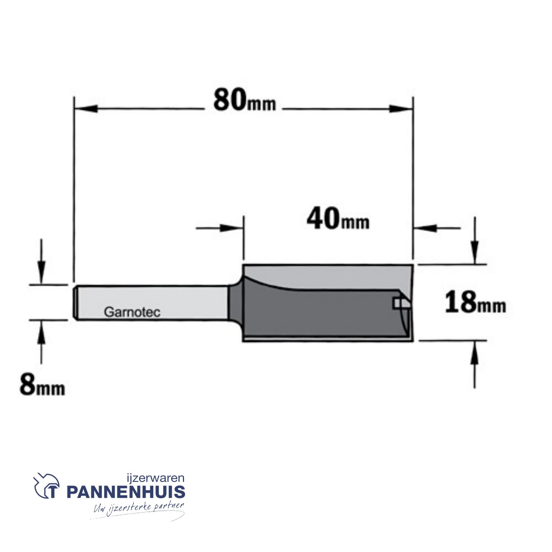 Rechte groeffrees, D=18, I=40, L=80, Z=Z2+1, S=Ø8, Kwaliteit=HW - Afbeelding 2