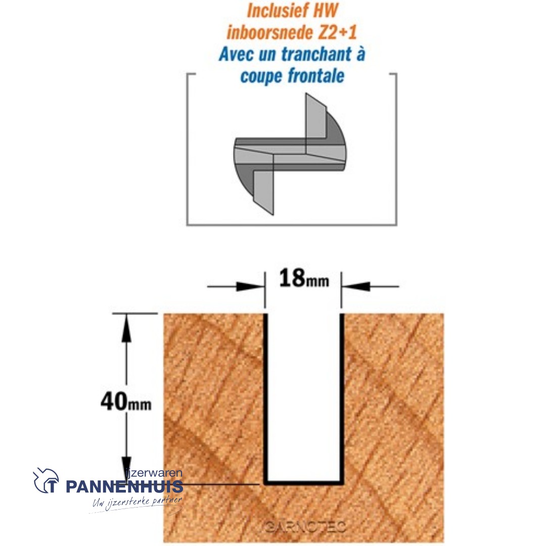 Rechte groeffrees, D=18, I=40, L=80, Z=Z2+1, S=Ø8, Kwaliteit=HW - Afbeelding 3
