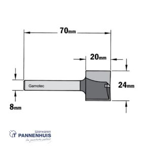 Rechte groeffrees, D=24, I=20, L=70, Z=Z2+1, S=Ø8, Kwaliteit=HW