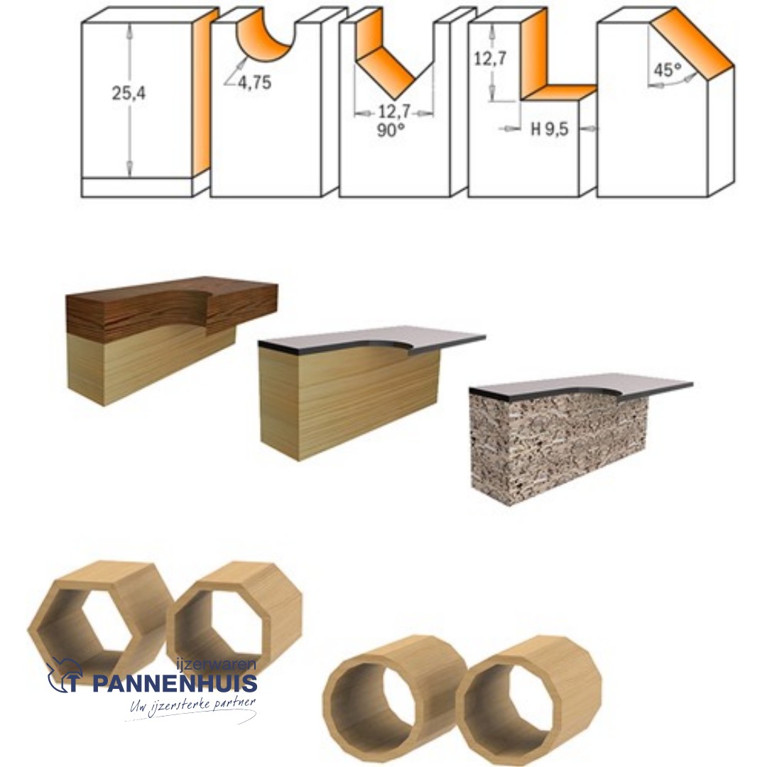 CMT 5-delige frezenset in pvc kistje HW S=8mm 5 profielfrezen - Afbeelding 3