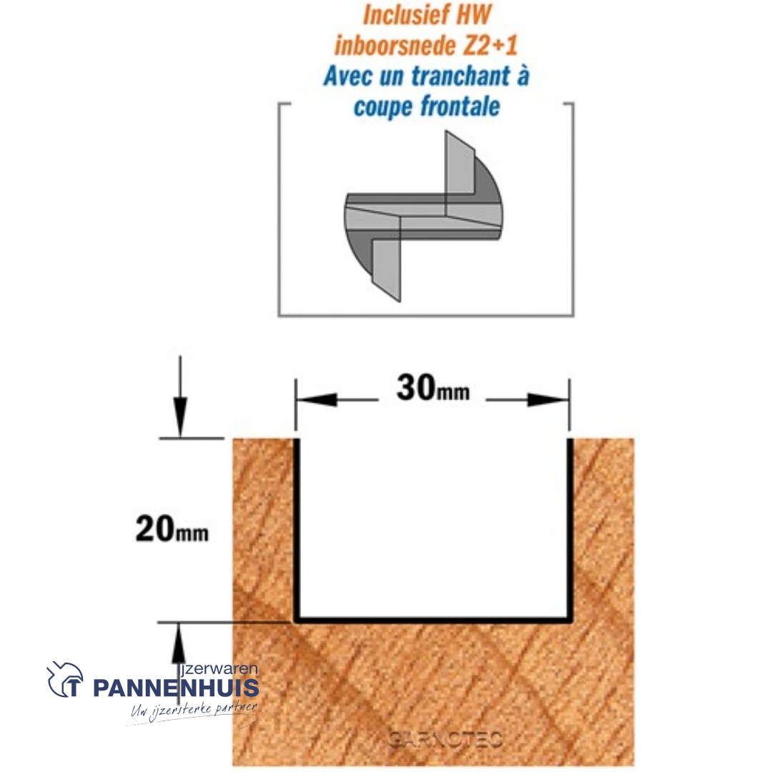 CMT Rechte groeffrees, HW D=30 x 20mm L=70 S=8 Z2+1 - Afbeelding 3