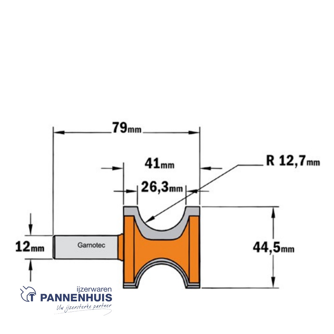 CMT Haflronde frees, HW D=44,5 x 41mm R=12,7 L=79 S=12 Z2 - Afbeelding 2