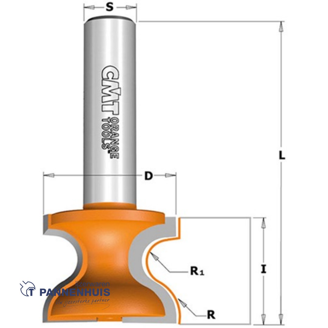 CMT HW vensterbankfrees HW D=38,1x35 R=12,7 L=86 S=12 Z2