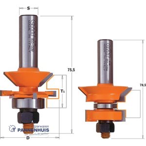 CMT Frezenset tand- en groefverbinding met V-groef HW D=44,4mm L=75,5 L=78,5 S=12 Z2
