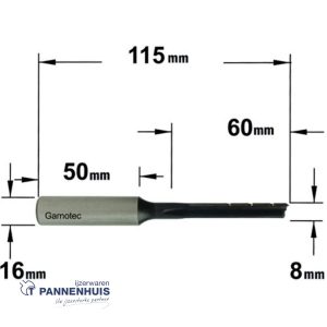langgatboor 8mm schacht 16/50mm links