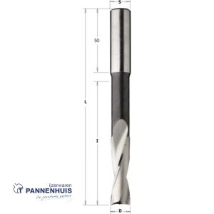 CMT Gespiraliseerde langgatboor, rechts D=16mm I=110mm LT=170mm S=13x50mm Z2 RH (rechtsdraaiend) HSS