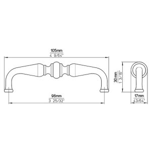 Meubelgreep 105×17×30 CC96 Tin kleur 2 st (117 5)