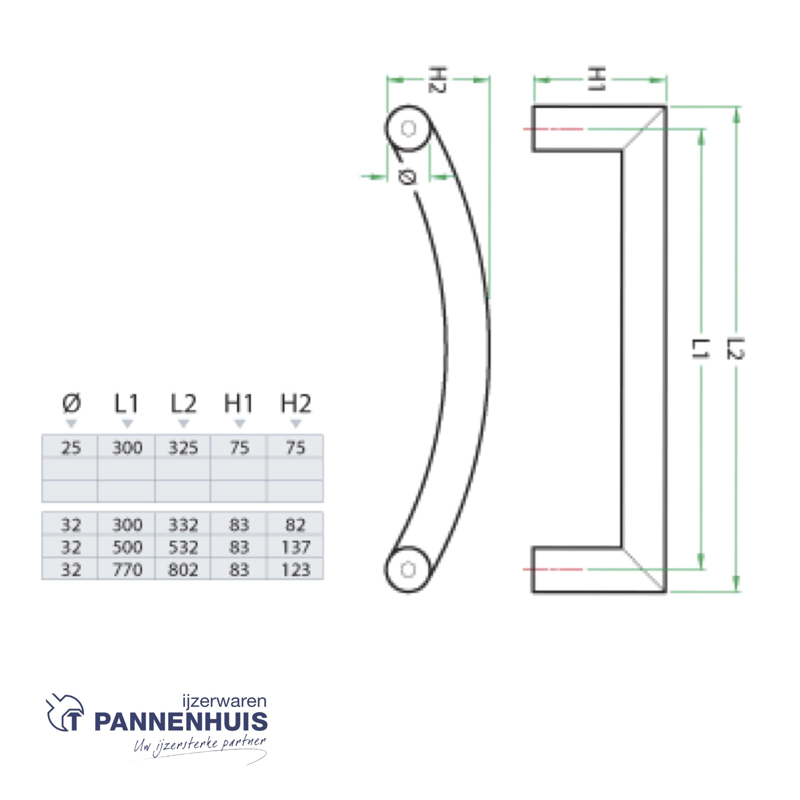 C-Greep PH 65 Ø 32 mm - 500 mm enkel sierdop - Afbeelding 2