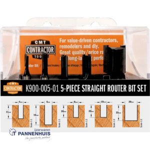 CMT Set van 5 frezen Contractor in pvc kistje HW S=8mm D=4/ 6/ 8/ 10/ 20mm