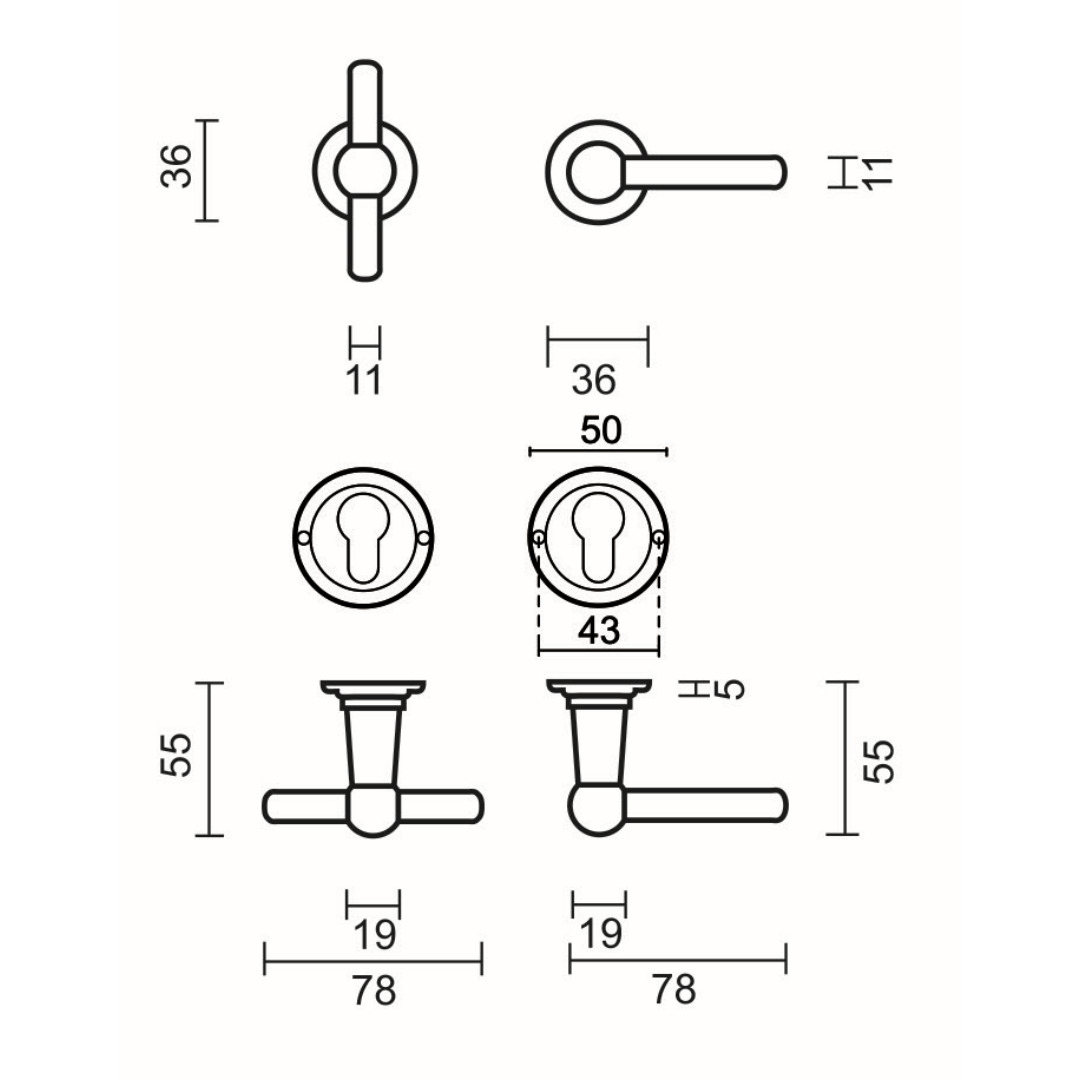 Deurkruk Pro PETRA OM T+L INOX LOOK R+E CYL - Afbeelding 2
