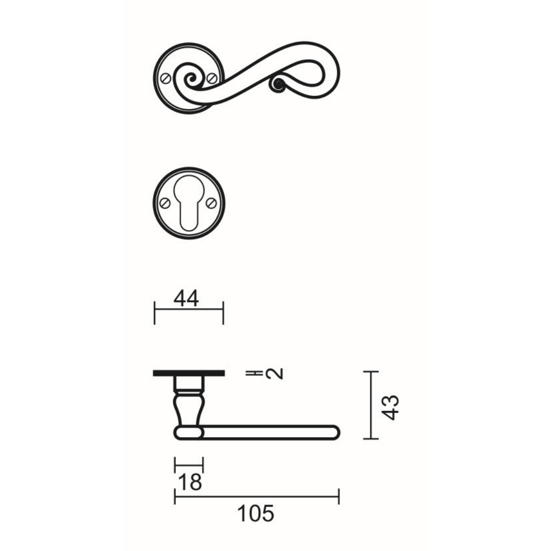 Deurkruk Pro ROMANA IJZER ROND R+E CYL - Afbeelding 2