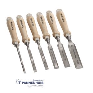 Tecwerk Steekbeitelset 6,10,12,16,20,26 mm heft van wit beukenhout