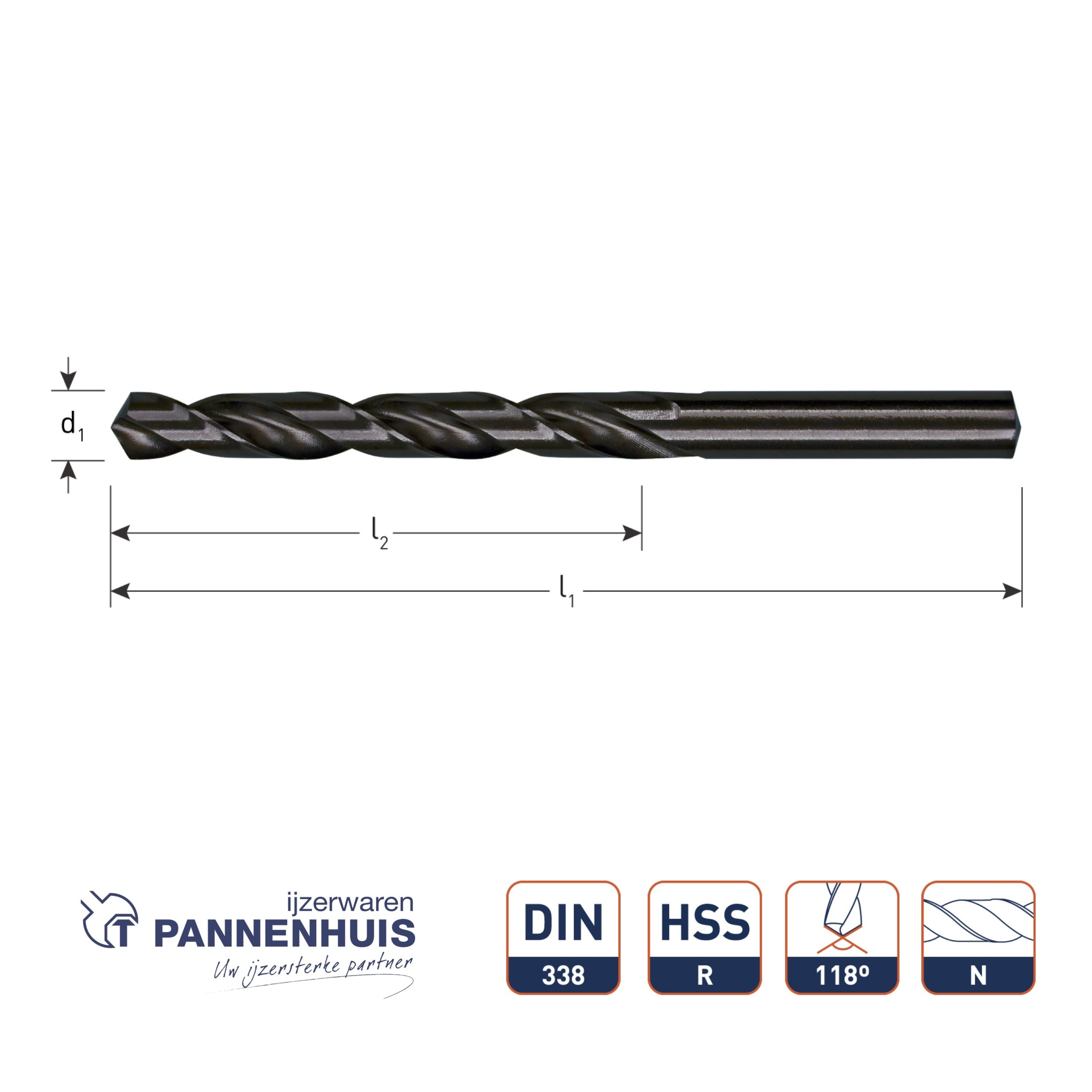 Rolgewalste HSS-R spiraalboor, DIN 338, type N, d.2,0 (10st) - Afbeelding 2