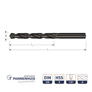 Rolgewalste HSS-R spiraalboor, DIN 338, type N, d.6,5 (10st)