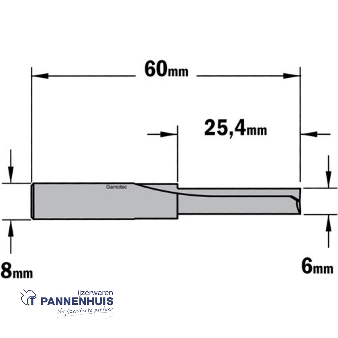 CMT Groeffrees met rechte snijkoppen, HWM D= 6 x 25,4mm L=60 S=8 Z2 - Afbeelding 2
