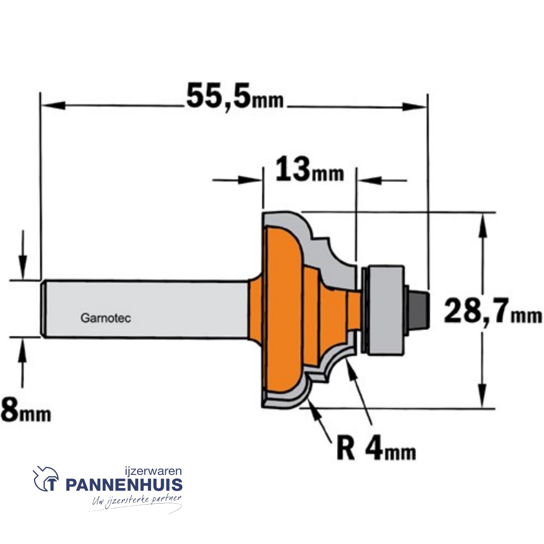 CMT Profielfrees met kogellager, HW D=28,7 x 13mm R=4 L=55,5 S=8 Z2 - Afbeelding 2