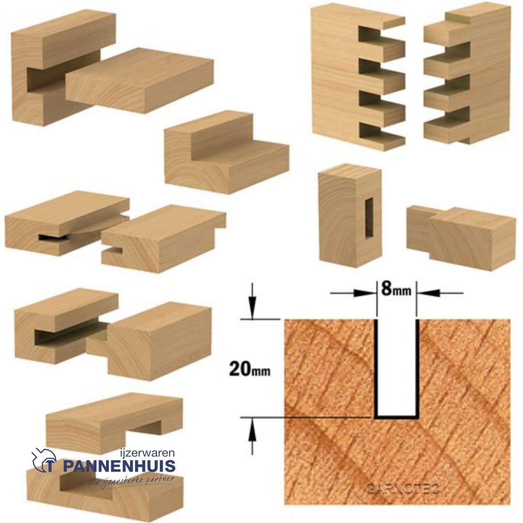 CMT Groeffrees met rechte snijkoppen, HWM D=8 x 20mm L=50 S=8 Z2 - Afbeelding 3