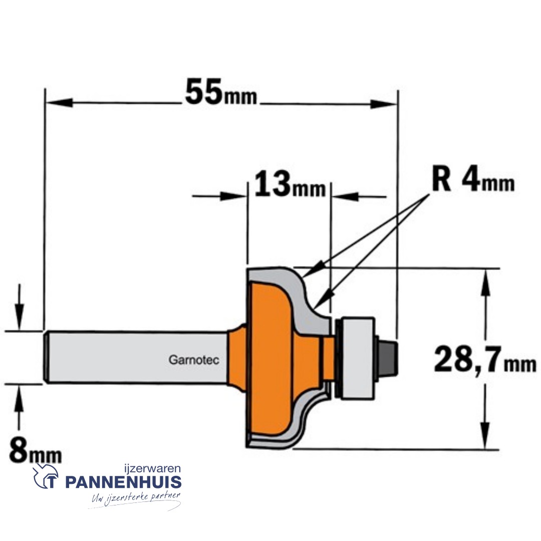 CMT Profielfrees met kogellager, HW D=28,7 x 13mm R=4 L=55 S=8 Z2 - Afbeelding 2
