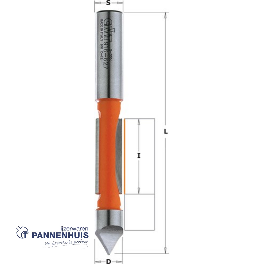 CMT Boor- en uitloopfrees met geleiding tegen de frees, HW D=8 x 19mm L=64 S=8 Z2