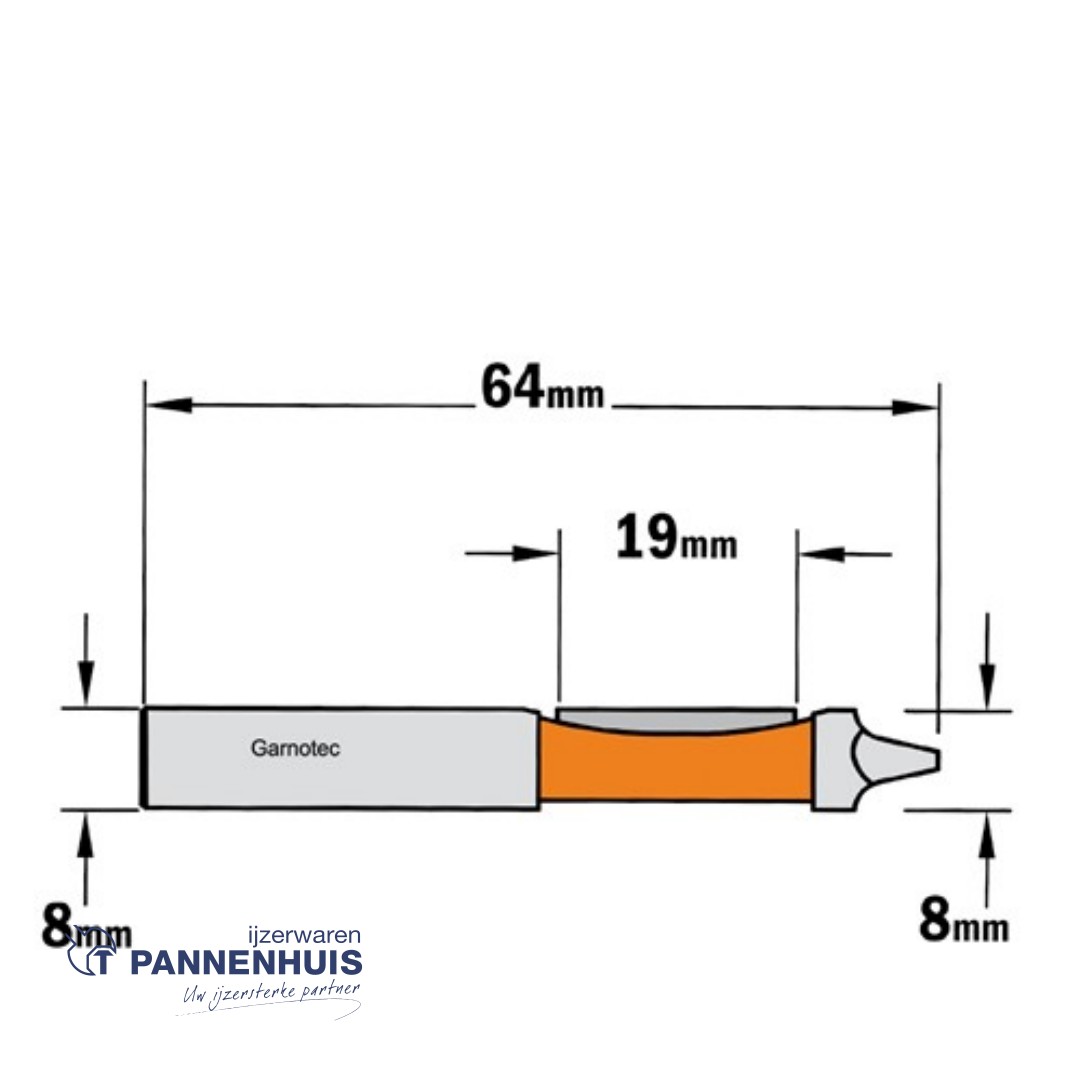 CMT Boor- en uitloopfrees met geleiding tegen de frees, HW D=8 x 19mm L=64 S=8 Z2 - Afbeelding 2