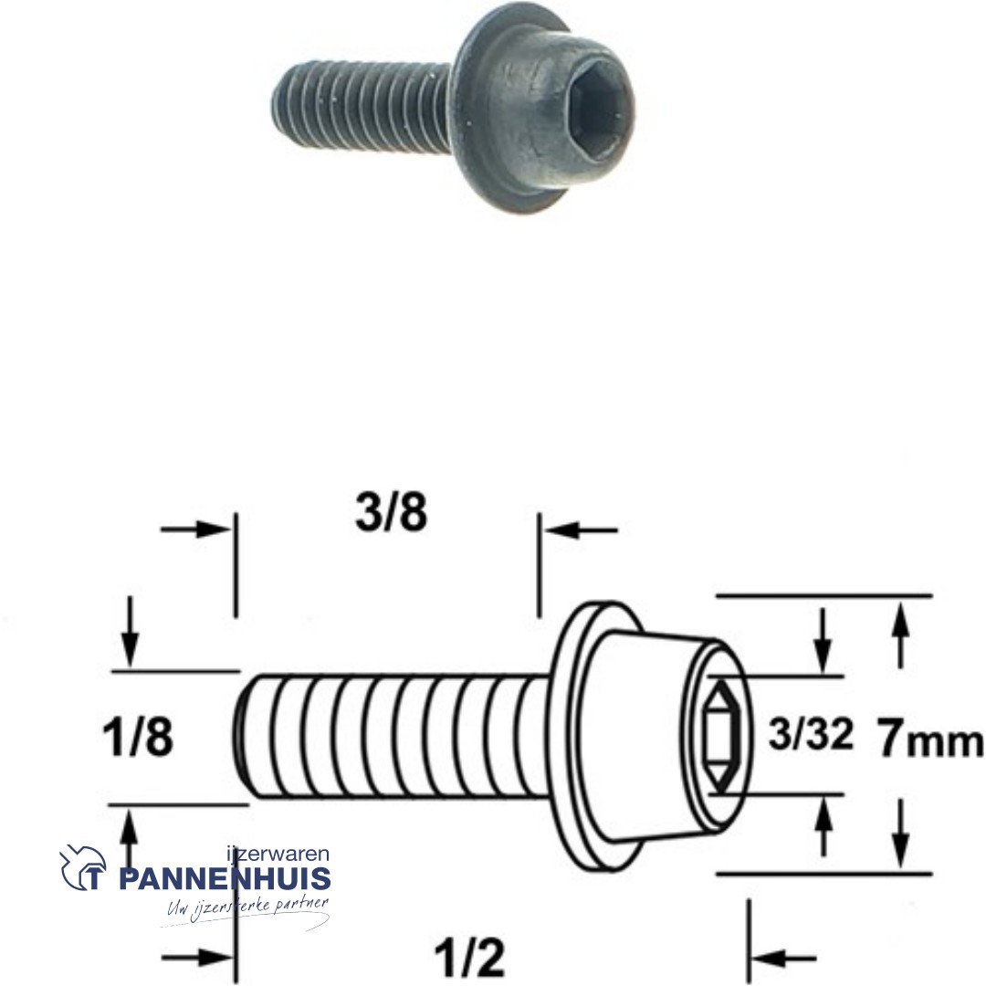 CMT Inbusbout met ronde kop + vast rondel 1/8"x3/8" - Afbeelding 2