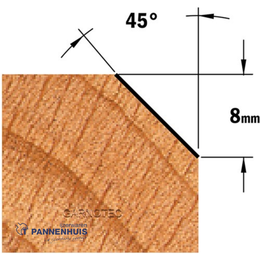 CMT Afkantfrees zonder kogellager HW D=25 x 8mm 45° L=41 S=8 Z2 - Afbeelding 3