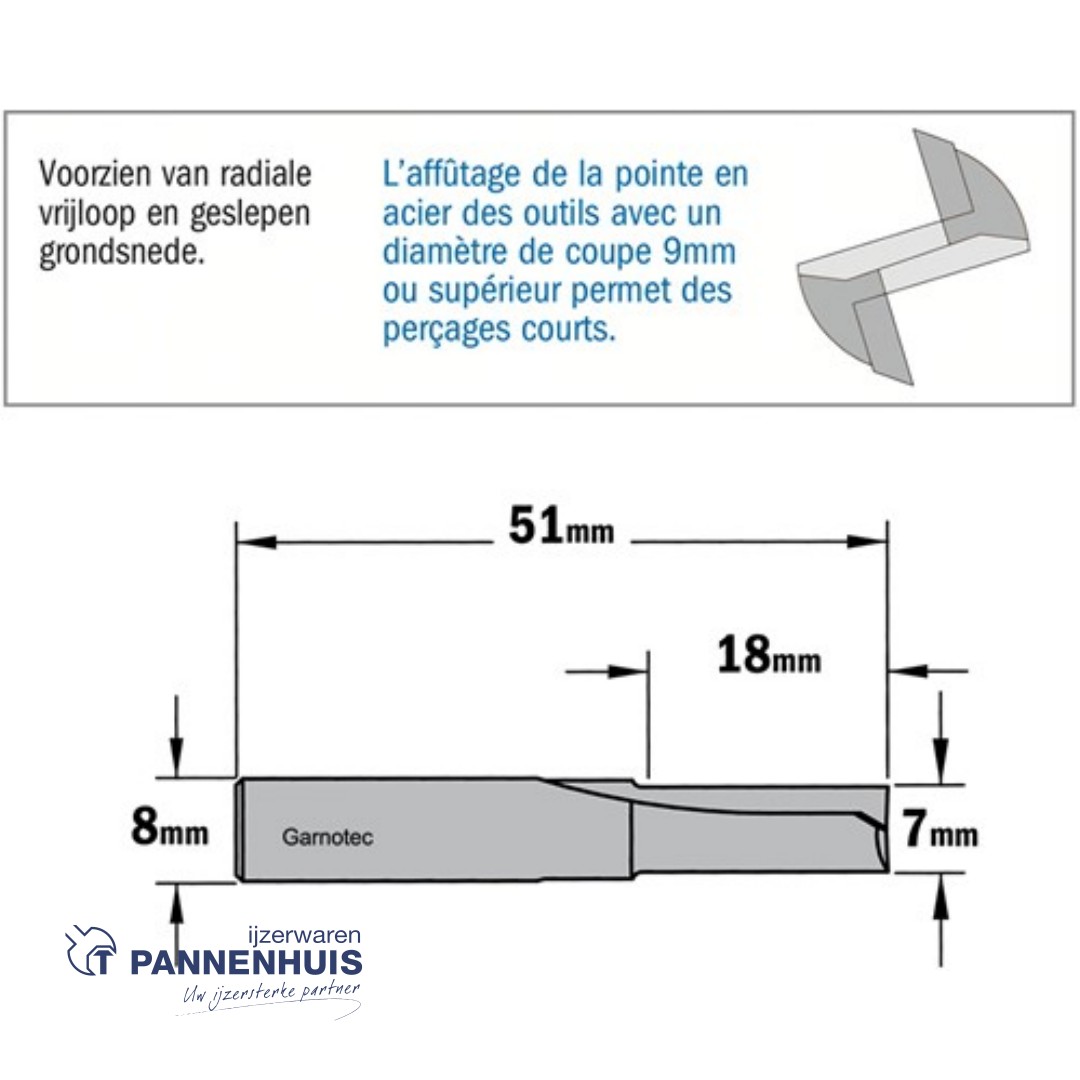 CMT Groeffrees met rechte snijkoppen, HWM D= 7 x 18mm L=49 S=8 Z2 - Afbeelding 2