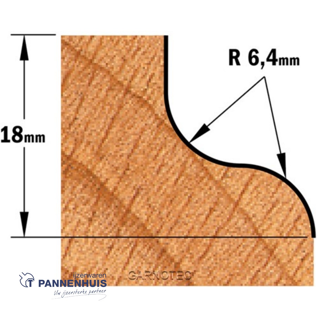 CMT Profielfrees met kogellager, HW D=38,1 x 18mm R=6,4 L=60 S=8 Z2 - Afbeelding 3