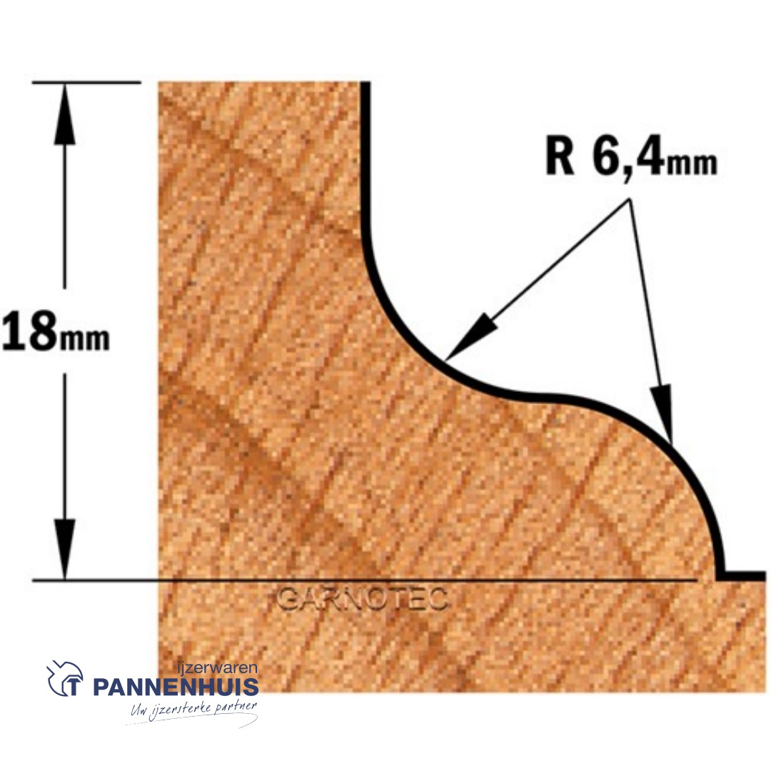 CMT Profielfrees met kogellager, HW D=38,1 x 18mm R=6,4 L=58 S=8 Z2 - Afbeelding 3