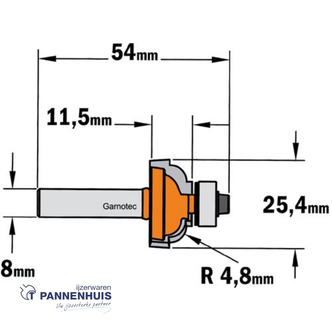 CMT Bolle radiusfrees met kogellager HW D=25,4 x 11,5mm R=4,8 L=54 S=8 Z2 - Afbeelding 2