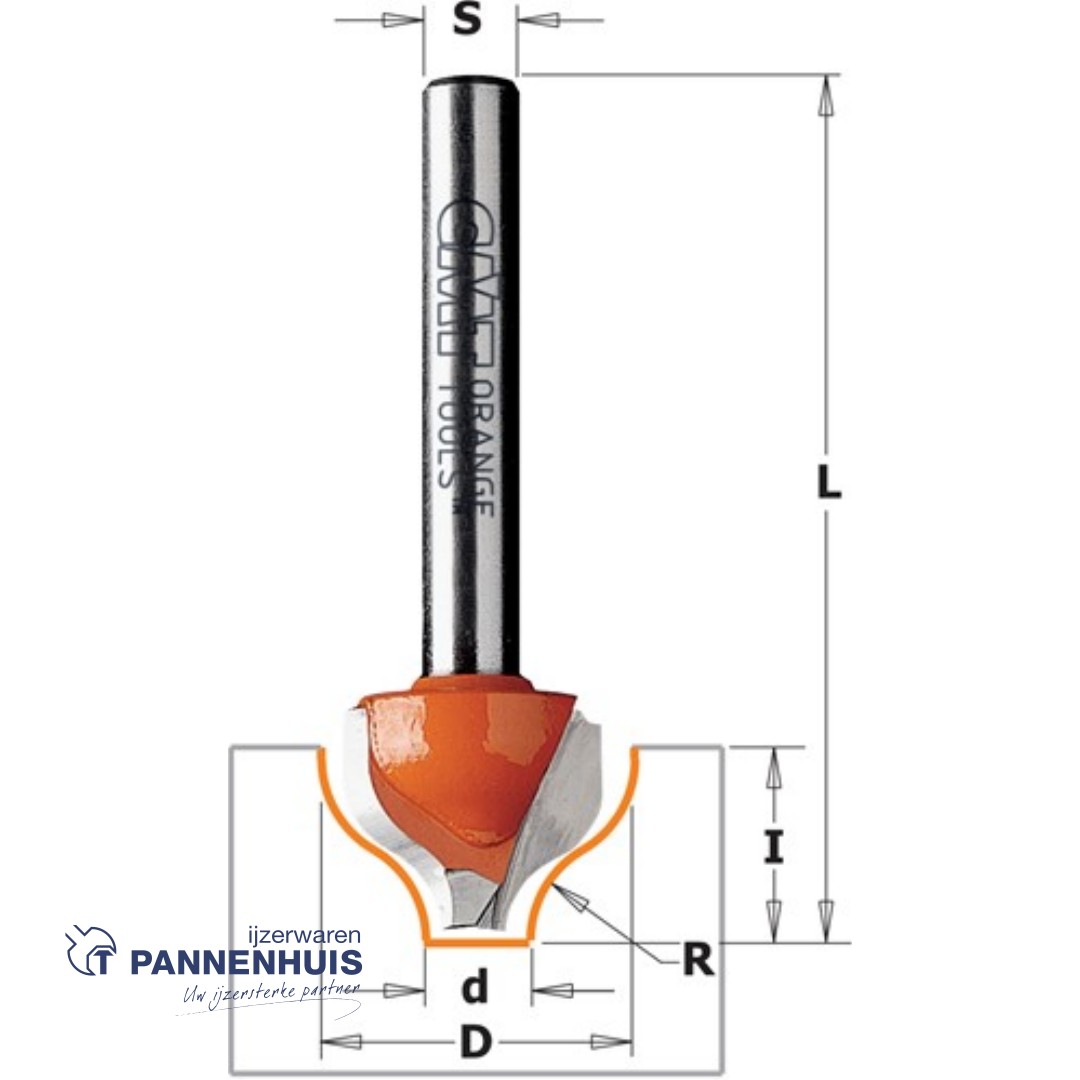 CMT Klassieke profielfrees, HW D=19 x 11mm R=6,4 L=51 S=8 Z2