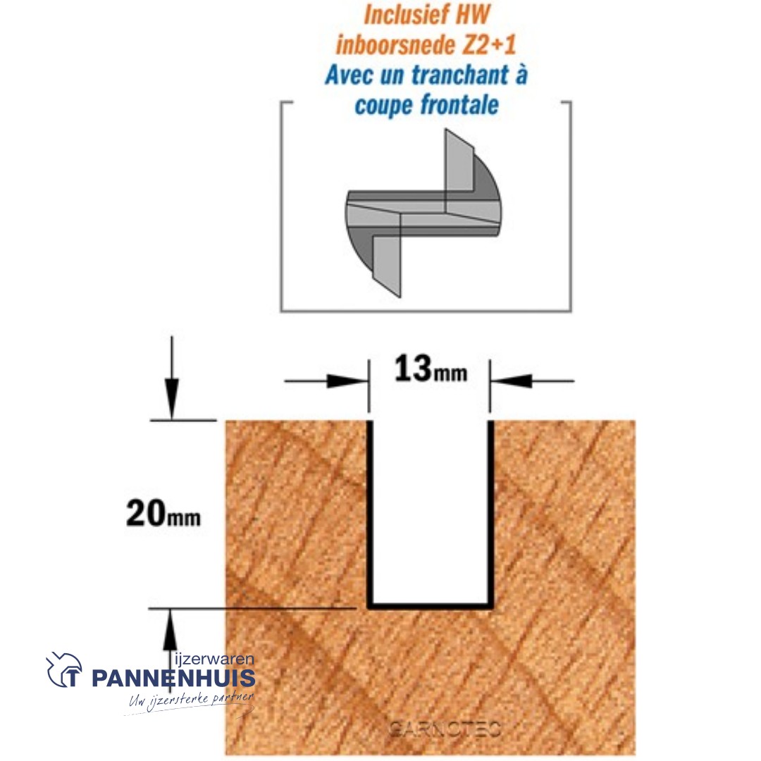 Rechte groeffrees, D=13, I=20, L=60, Z=Z2+1, S=Ø8, Kwaliteit=HW - Afbeelding 3