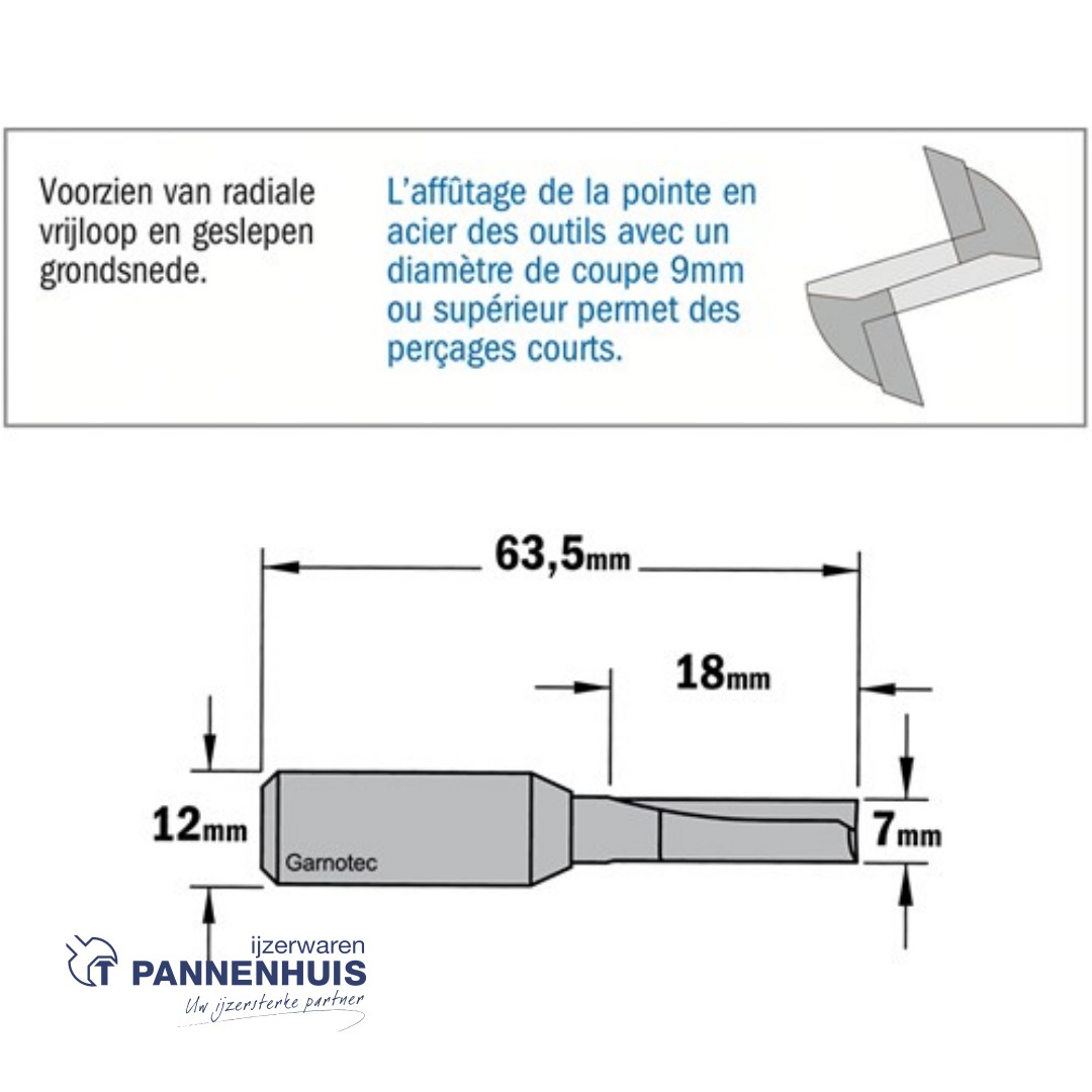 CMT Groeffrees met rechte snijkoppen, HWM D=7 x 18mm L=63,5 S=12 Z2 - Afbeelding 2