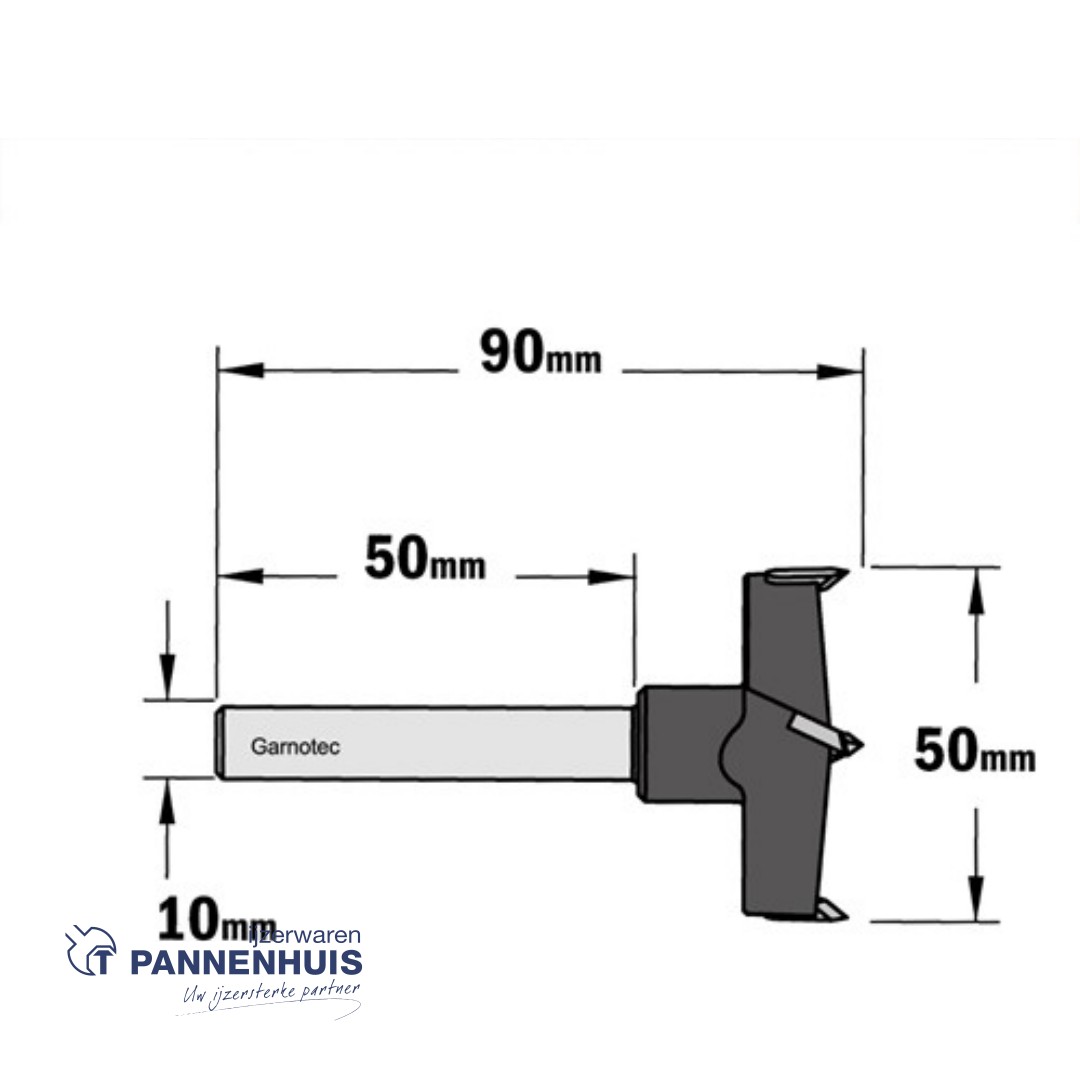 CMT Cilinderkopboor rechts D=50 LT=90 S=10x50 Z2+V2 RH HW - Afbeelding 2