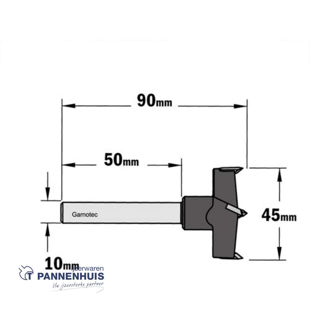 CMT Cilinderkopboor rechts D=45 LT=90 S=10x30 Z2+V2 RH HW - Afbeelding 2