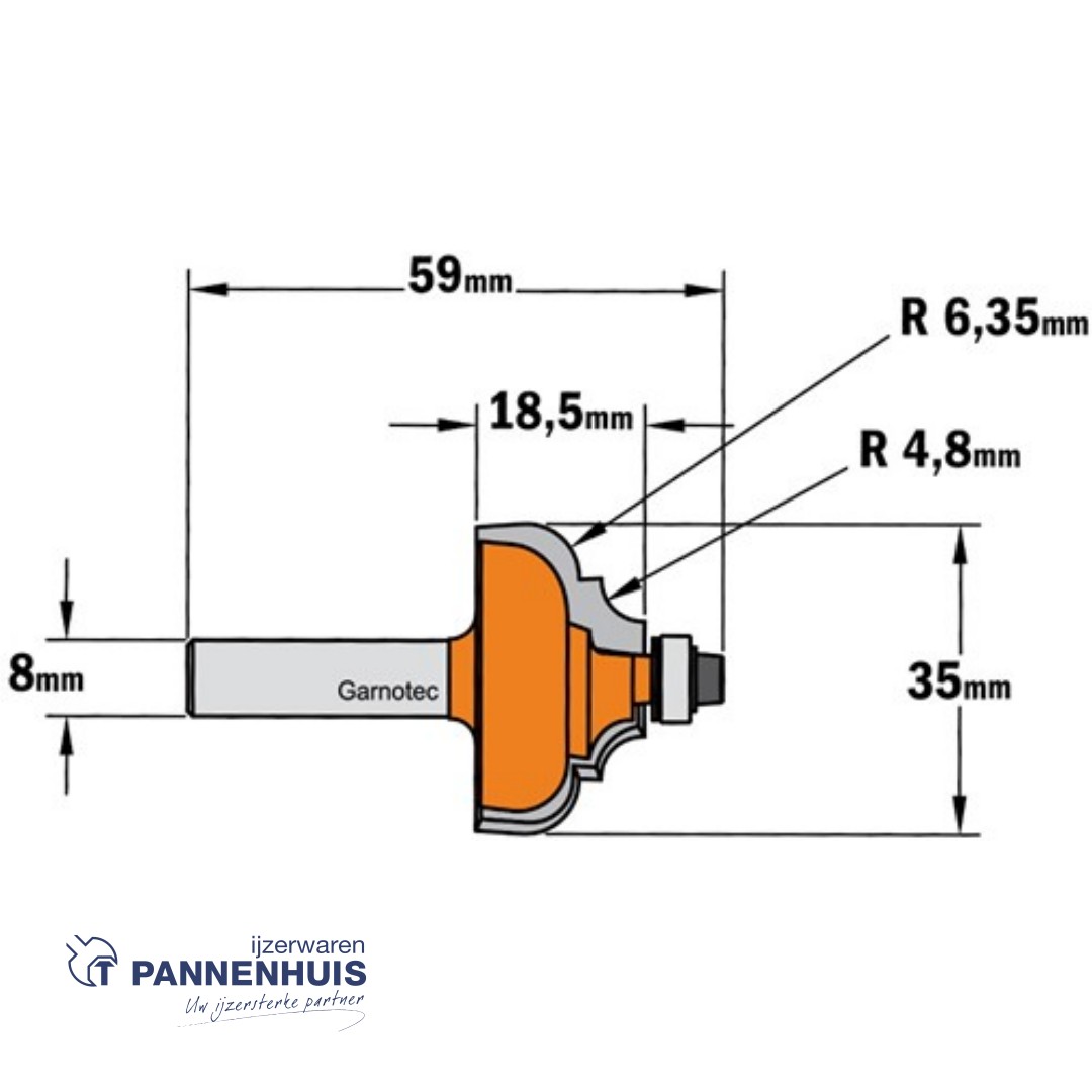 CMT Profielfrees met kogellager, HW D=35 x 18.5mm R=6,4 L=59 S=8 Z2 - Afbeelding 2