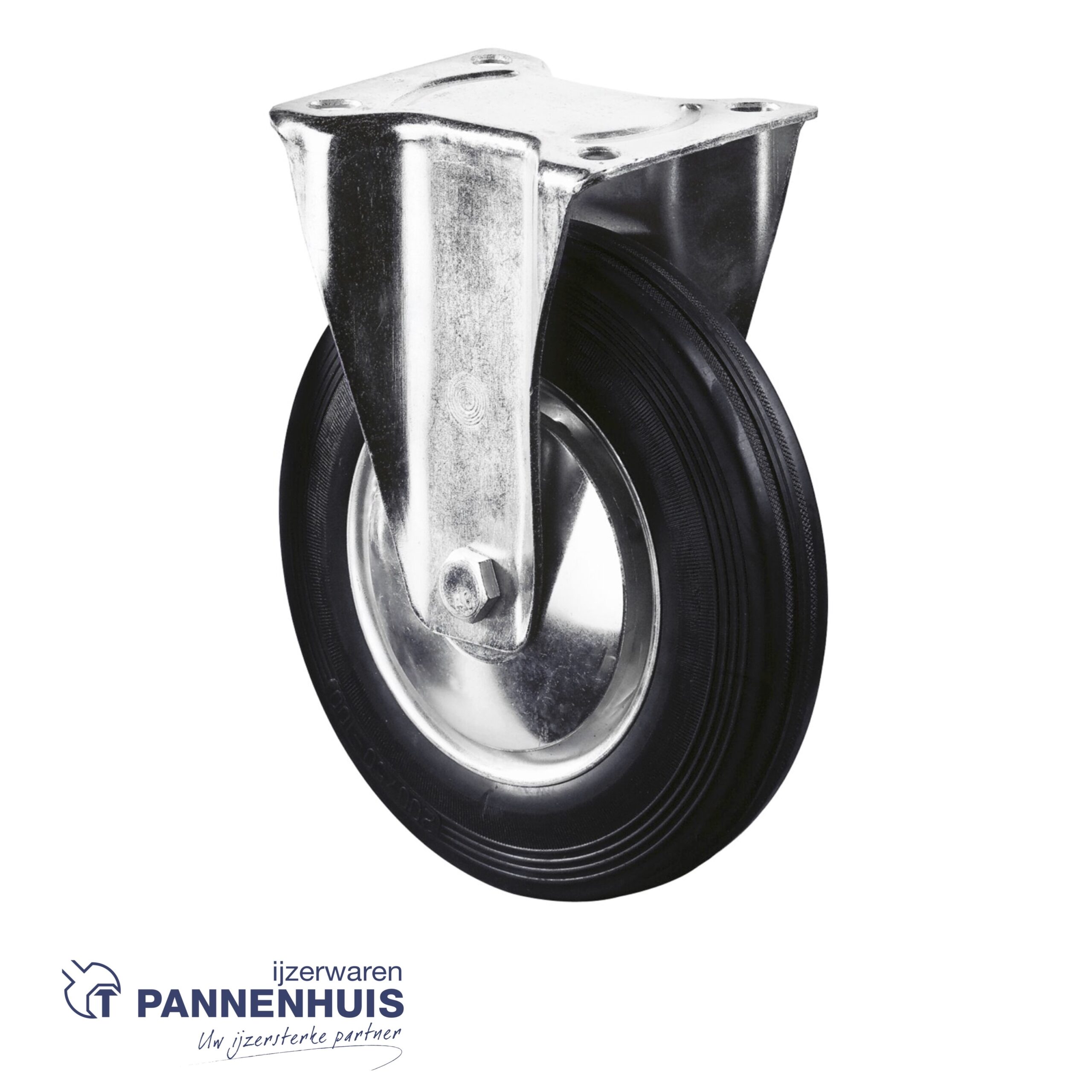Bokwiel Ø 200mm 205kg vaste beugel rubber zwart