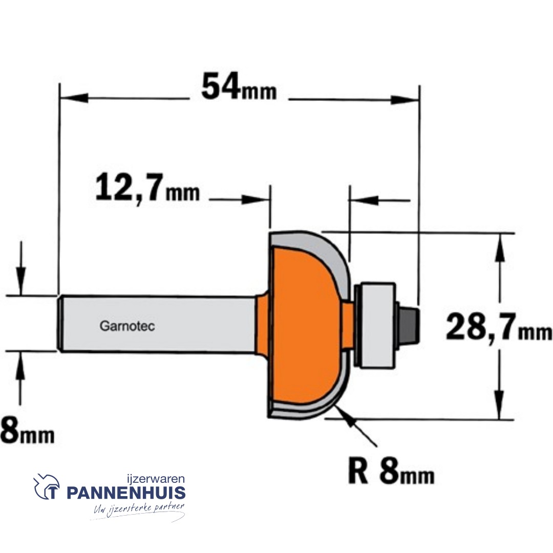 CMT Bolle radiusfrees met kogellager HW D=28,7 x 12.7mm R=8 L=54 S=8 Z2 - Afbeelding 2