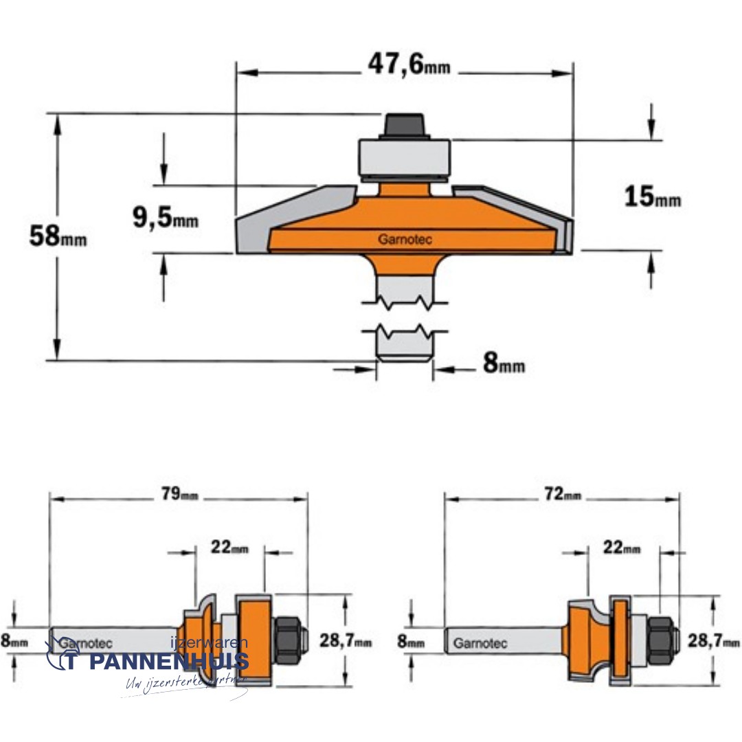 CMT 3-delige keukendeurfrezenset klein HW S=8mm Z2 - Afbeelding 2