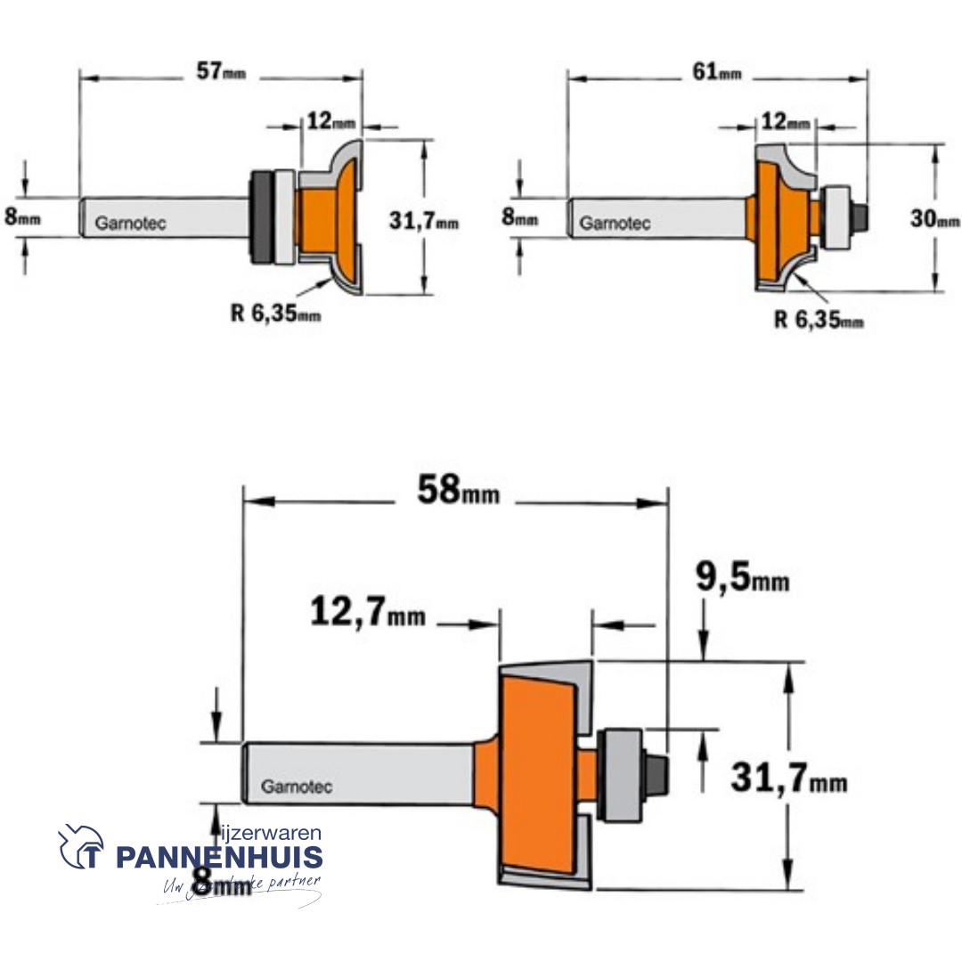 CMT 3-delige kruishoutverbindingfrezenset HW S=8mm Z2 - Afbeelding 2