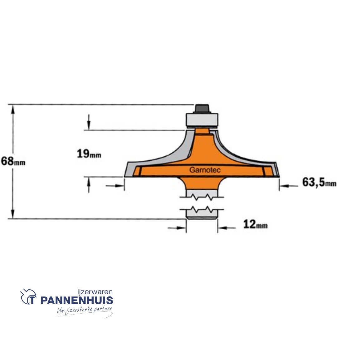 CMT Tafelkant en handvatfrees HW D=63,5 x 19mm L=68 S=12 Z2 - Afbeelding 2