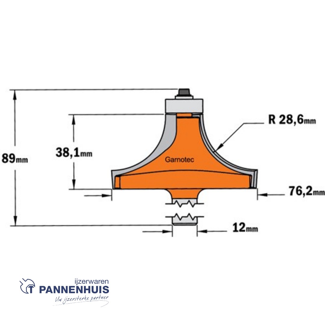 CMT Holle radiusfrees zonder opstaande kant, HW D=76,2 x 38.1mm R=28,6 L=89 S=12 Z2 - Afbeelding 2