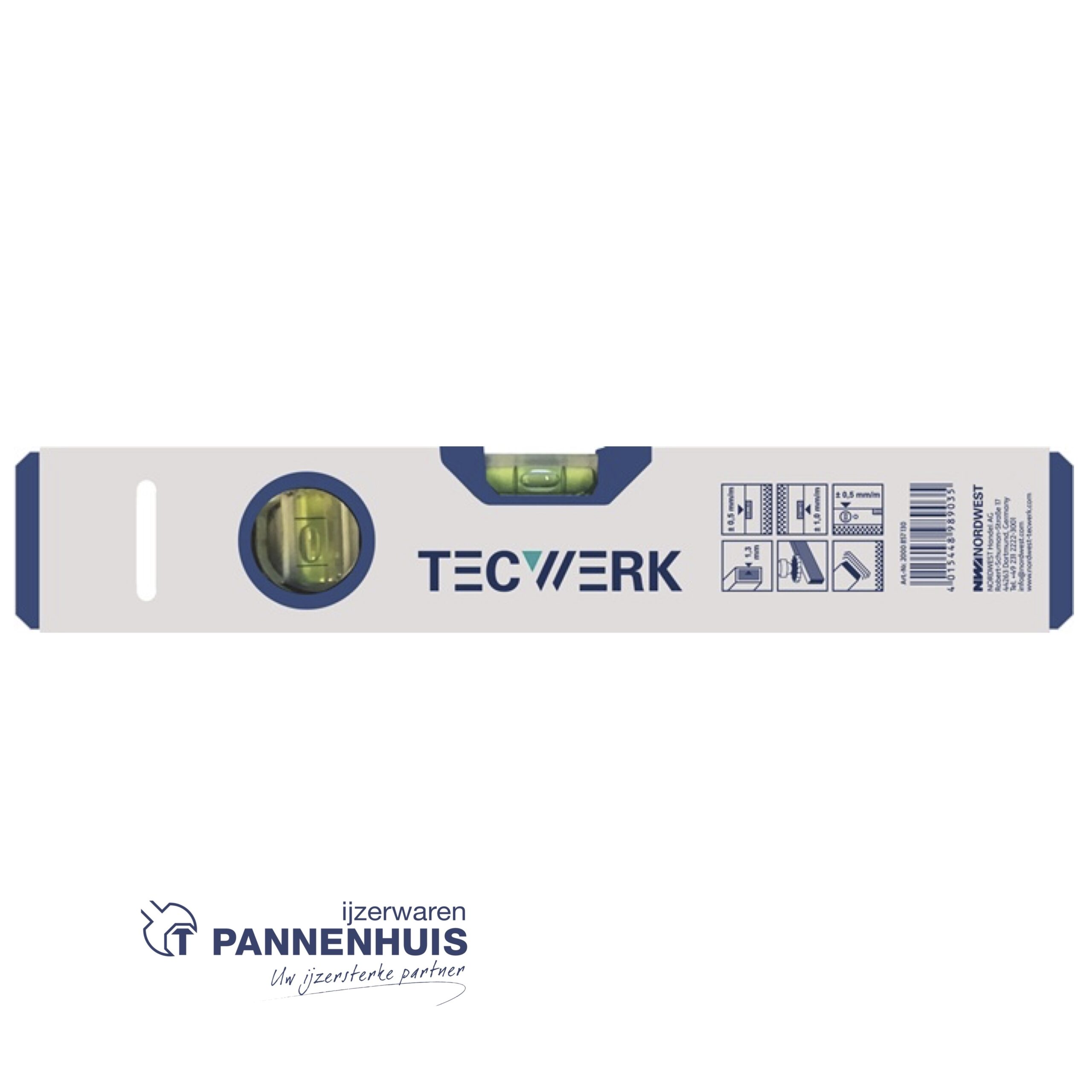 Tecwerk Waterpas 40 cm aluminium zilver ± 0,5mm/m