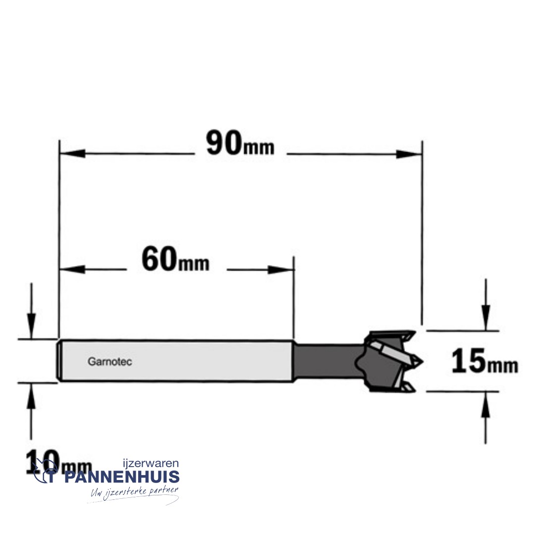 CMT Cilinderkopboor rechts D=15 LT=90 S=10x60 Z2+V2 RH HW - Afbeelding 2