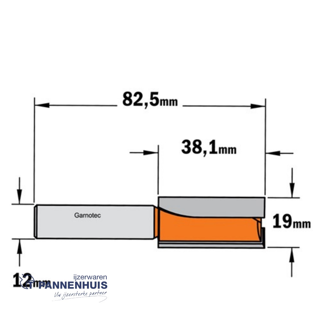 CMT Groeffrees met rechte snijkoppen HW D=19 x 38,1mm L=82,5 S=12 Z2 - Afbeelding 2
